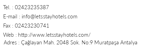 Letstay Boutique Hotel telefon numaralar, faks, e-mail, posta adresi ve iletiim bilgileri
